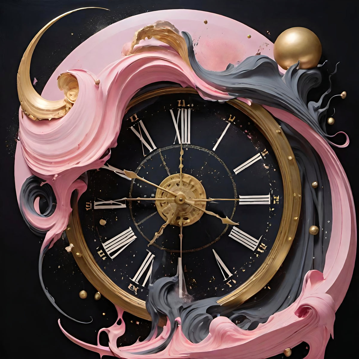 Temporal Bloom: A Surrealist Study in Pink and Gold